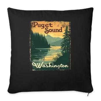 Puget Sound Washington State Vintage Retro - Sofa pillowcase 17,3'' x 17,3'' (45 x 45 cm) - black - Front