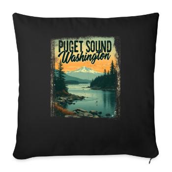 Puget Sound Bay Washington State Retro Vintage - Sofa pillowcase 17,3'' x 17,3'' (45 x 45 cm) - black - Front