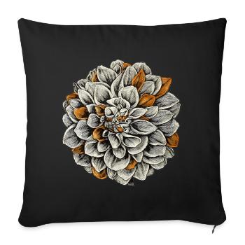 Blume Dahlie in Orange, Tinte, Zeichnung, Retro - Sofakissenbezug 45 x 45 cm - Schwarz - Vorne