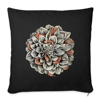 Fleur de dahlia au saumon, encre, dessin, rétro - Housse de coussin décorative 45 x 45 cm - noir - Devant