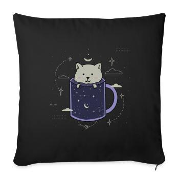 Chat dans une tasse Galaxy - Housse de coussin décorative 45 x 45 cm - noir - Devant