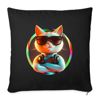 Cat Glasses Turntable DJ Disco Club Headphones - Sofa pillowcase 17,3'' x 17,3'' (45 x 45 cm) - black - Front