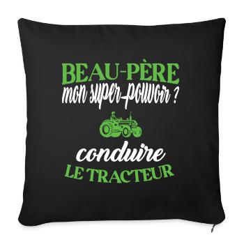 Beau-père t-shirt agriculteur tracteur humour - Housse de coussin décorative 45 x 45 cm - noir - Devant