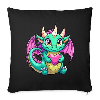 Farbenfroher Drache - Sofakissenbezug 45 x 45 cm - Schwarz - Vorne