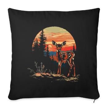 Cerf fauve, Forêt, Cerf, Nature, Coucher de soleil - Housse de coussin décorative 45 x 45 cm - noir - Devant