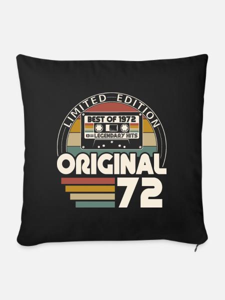 Jahrgang 1972 Retro Vintage Geburtstag - Sofakissenbezug 45 x 45 cm - Schwarz