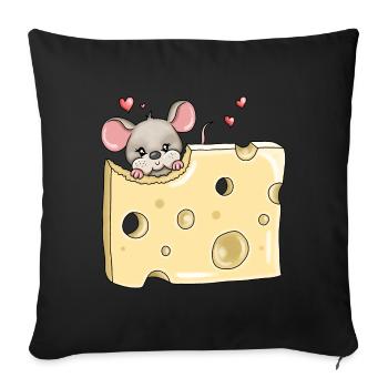 Hungrige Maus Löcher Käse - Sofakissenbezug 45 x 45 cm - Schwarz - Vorne
