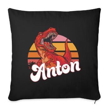 ANTON - Beau prénom de garçon avec T-REX Dino - Housse de coussin décorative 45 x 45 cm - noir - Devant