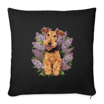 Cute Airedale Terrier with lilac - Sofa pillowcase 17,3'' x 17,3'' (45 x 45 cm) - black - Front