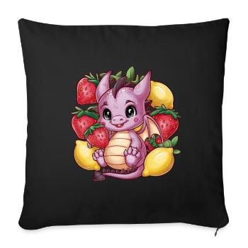Cartoon Kawaii Dragon with Lemons and Strawberries - Sofa pillowcase 17,3'' x 17,3'' (45 x 45 cm) - black - Front
