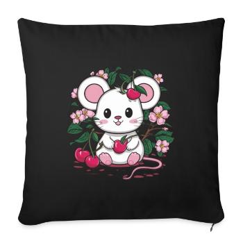 Mouse with cherries and sakura cherry blossoms - Sofa pillowcase 17,3'' x 17,3'' (45 x 45 cm) - black - Front