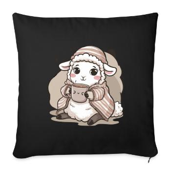 Kawaii sheep with cup and blanket - Sofa pillowcase 17,3'' x 17,3'' (45 x 45 cm) - black - Front