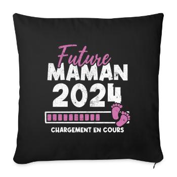Future maman 2024 chargement en cours - Housse de coussin décorative 45 x 45 cm - noir - Devant