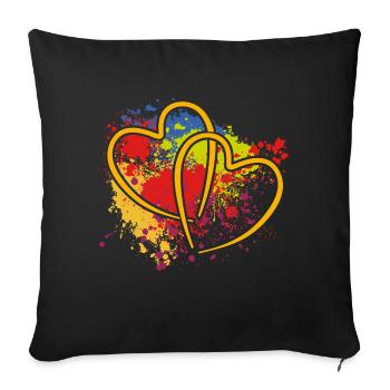 Deux cœurs entrelacés sur des éclaboussures de couleur - Housse de coussin décorative 45 x 45 cm - noir - Devant