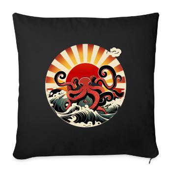 Japanese Art, Octopus in the Sea with Waves Comic - Sofa pillowcase 17,3'' x 17,3'' (45 x 45 cm) - black - Front