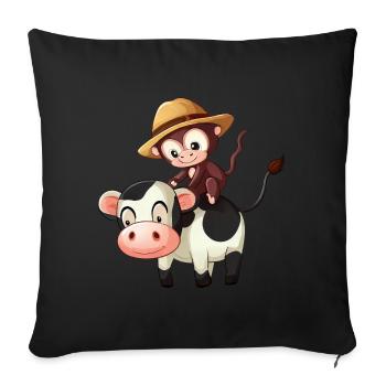 Un singe chevauche une vache lors d’un safari - Housse de coussin décorative 45 x 45 cm - noir - Devant