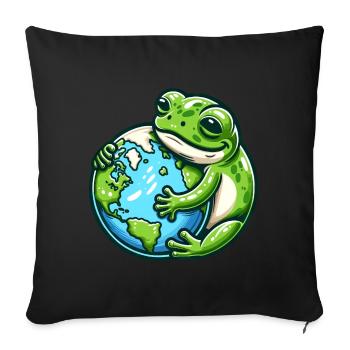 La grenouille embrasse la Terre : Jour de la Terre - Housse de coussin décorative 45 x 45 cm - noir - Devant