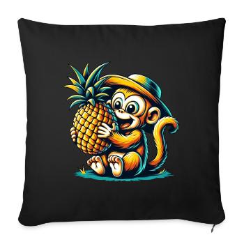 Affe Schimpanse Ananas Comic Fruchtig Süß - Sofakissenbezug 45 x 45 cm - Schwarz - Vorne