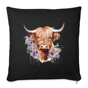 Whimsical Highland Dreams: Colorful Cow Art - Sofa pillowcase 17,3'' x 17,3'' (45 x 45 cm) - black - Front