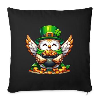 St. Patricks Day Eule mit Gold - Sofakissenbezug 45 x 45 cm - Schwarz - Vorne