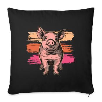 Mignon petit cochon vintage - Housse de coussin décorative 45 x 45 cm - noir - Devant