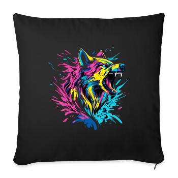 Wolf Wolfskopf Raubtier Wald Natur Wildnis Bunt - Sofakissenbezug 45 x 45 cm - Schwarz - Vorne