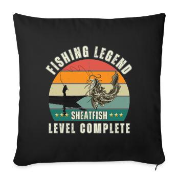 Légende de pêche - Niveau « Poisson-chat » terminé - Housse de coussin décorative 45 x 45 cm - noir - Devant