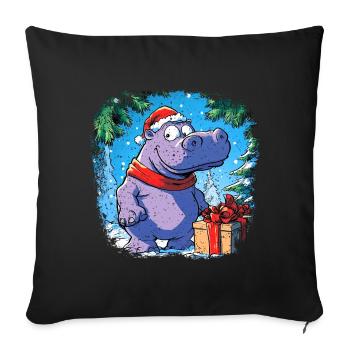 Noël des hippopotames - Housse de coussin décorative 45 x 45 cm - noir - Devant
