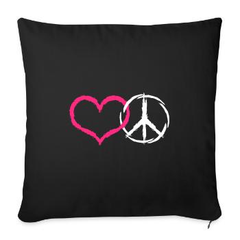Coeur et paix symbole paix - Housse de coussin décorative 45 x 45 cm - noir - Devant