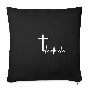 Cross Christianity Religion Pulse Heartbeat - Housse de coussin décorative 45 x 45 cm - noir - Devant