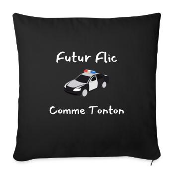 Futur Flic comme tonton cadeau garcon humour bébé - Housse de coussin décorative 45 x 45 cm - noir - Devant