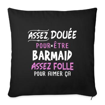 Barmaid, humour barman, idée cadeau métier - Housse de coussin décorative 45 x 45 cm - noir - Devant