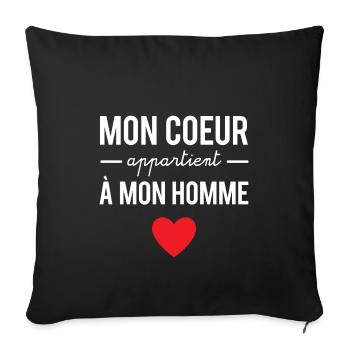 Mon cœur appartient à mon homme - Housse de coussin décorative 45 x 45 cm - noir - Devant