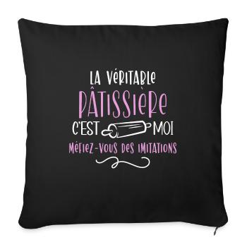 Véritable pâtissière humour métier, idée cadeau - Housse de coussin décorative 45 x 45 cm - noir - Devant