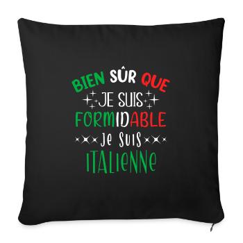 Italienne humour ville, idée cadeau drapeau Italie - Housse de coussin décorative 45 x 45 cm - noir - Devant