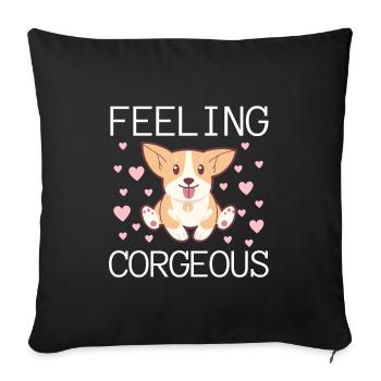 Feeling Corgeous - Cute Corgi Dog Kawaii - Sofa pillowcase 17,3'' x 17,3'' (45 x 45 cm) - black - Front