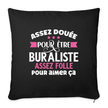 Buraliste idée cadeau métier commerçant. Citations - Housse de coussin décorative 45 x 45 cm - noir - Devant