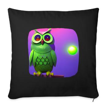 Drôle de hibou vert avec de grands yeux - Housse de coussin décorative 45 x 45 cm - noir - Devant