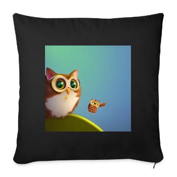 Katze und Eule - Sofakissenbezug 45 x 45 cm - Schwarz - Vorne