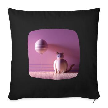 Pink cat with a balloon - Sofa pillowcase 17,3'' x 17,3'' (45 x 45 cm) - black - Front