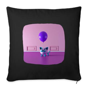 A cat with a mustache holding a balloon - Sofa pillowcase 17,3'' x 17,3'' (45 x 45 cm) - black - Front