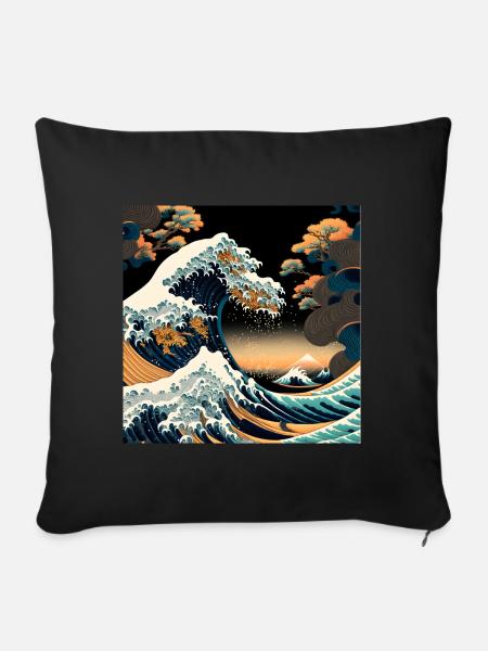 Ukiyo Welle Japanische Kunst - Sofakissenbezug 45 x 45 cm - Schwarz