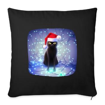 Cat wrapped in Christmas lights - Sofa pillowcase 17,3'' x 17,3'' (45 x 45 cm) - black - Front
