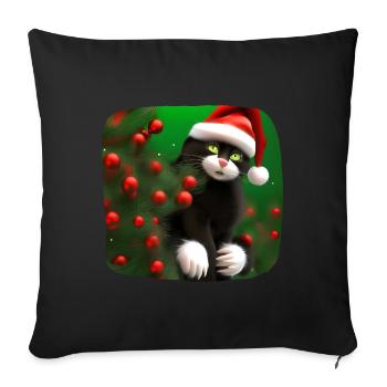 Chat au chapeau du Père Noël et avec des bulles - Housse de coussin décorative 45 x 45 cm - noir - Devant