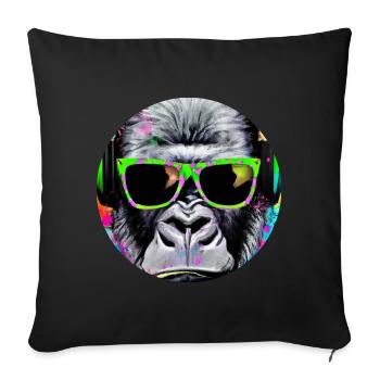 Gorille avec écouteurs et lunettes de soleil - Housse de coussin décorative 45 x 45 cm - noir - Devant