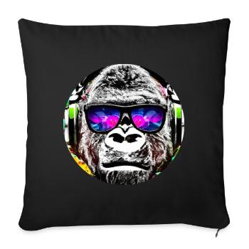 Gorille avec écouteurs et lunettes de soleil - Housse de coussin décorative 45 x 45 cm - noir - Devant