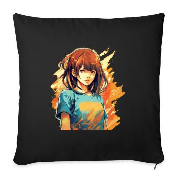 Anime Girl - Sofa pillowcase 17,3'' x 17,3'' (45 x 45 cm) - black - Front