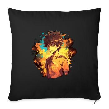 Garçon d’anime - Housse de coussin décorative 45 x 45 cm - noir - Devant