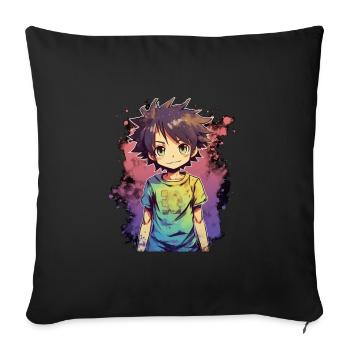 Garçon d’anime - Housse de coussin décorative 45 x 45 cm - noir - Devant