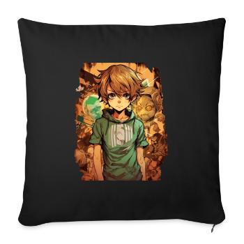 Garçon d’anime - Housse de coussin décorative 45 x 45 cm - noir - Devant
